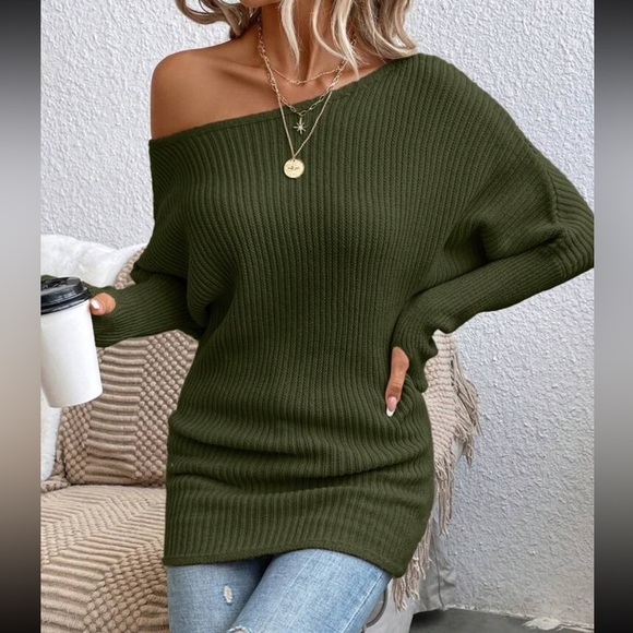 Comfy Boat Neck Batwing Sleeve Ribbed Knit Sweater Top - Picture 4 of 9